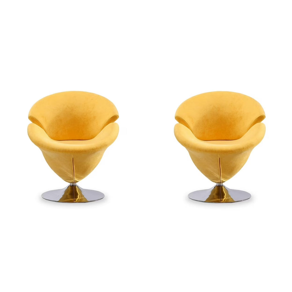 Tulip Yellow Velvet Swivel Accent Chair (Set of 2) F976806