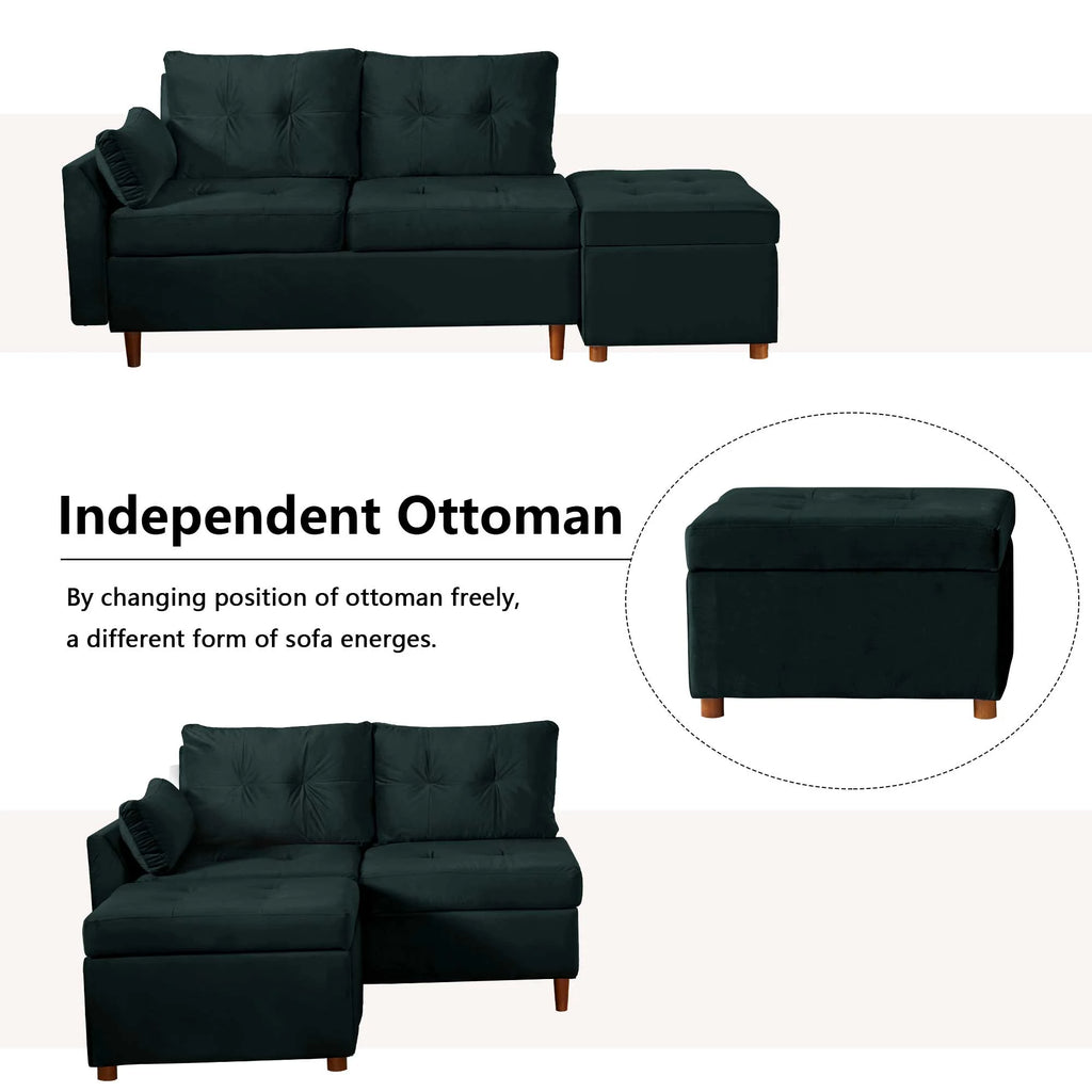 Velvet 2-3 Seat Sectional Sofa with Storage Ottoman M48714