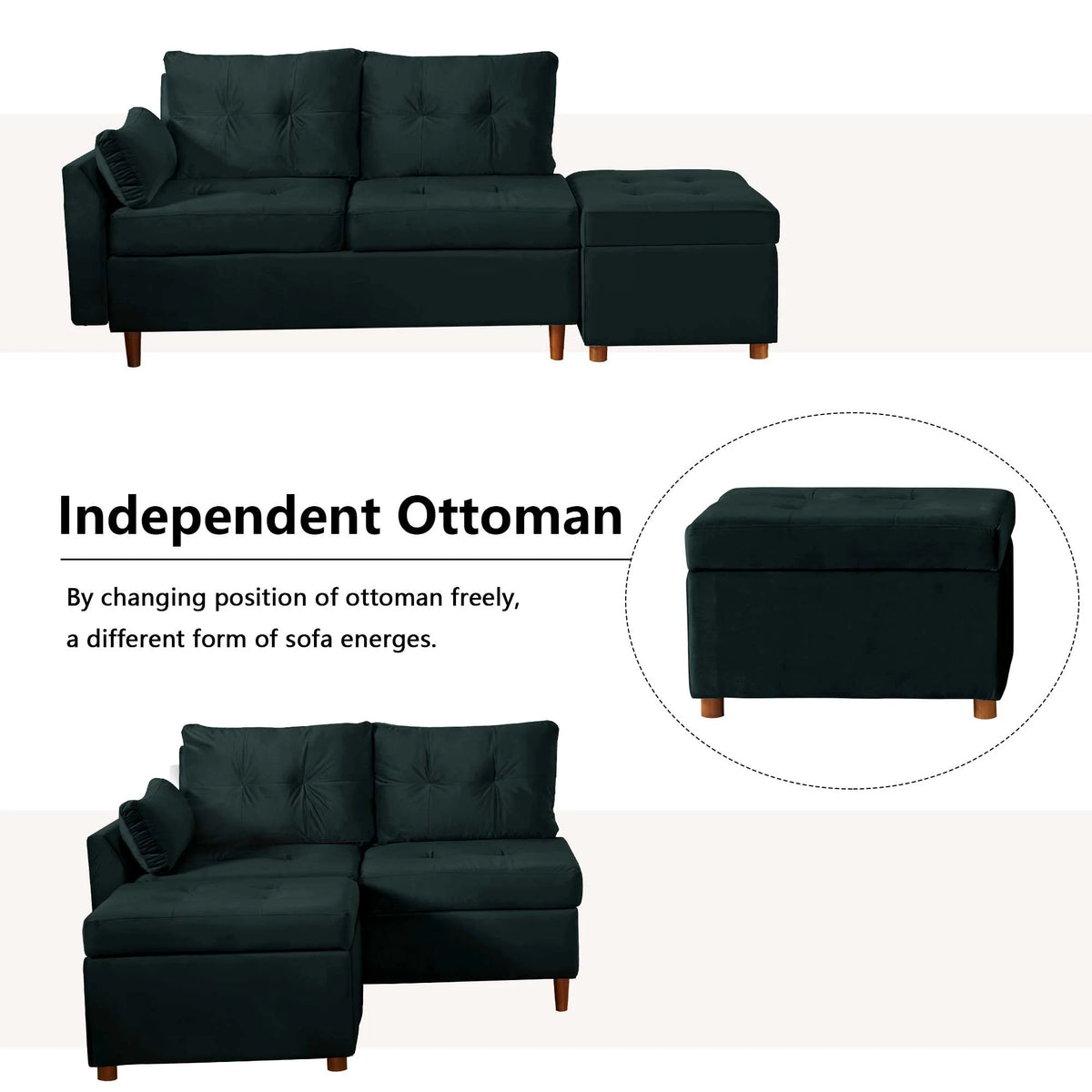 Velvet 2-3 Seat Sectional Sofa with Storage Ottoman M48714