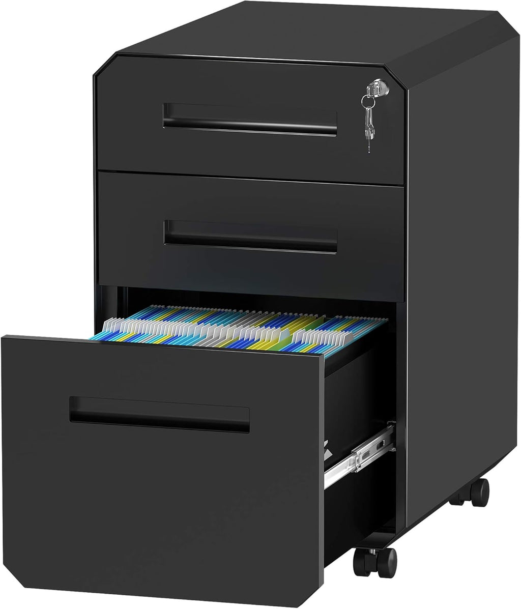 White 3-Drawer Metal Filing Cabinet with Lock R35094