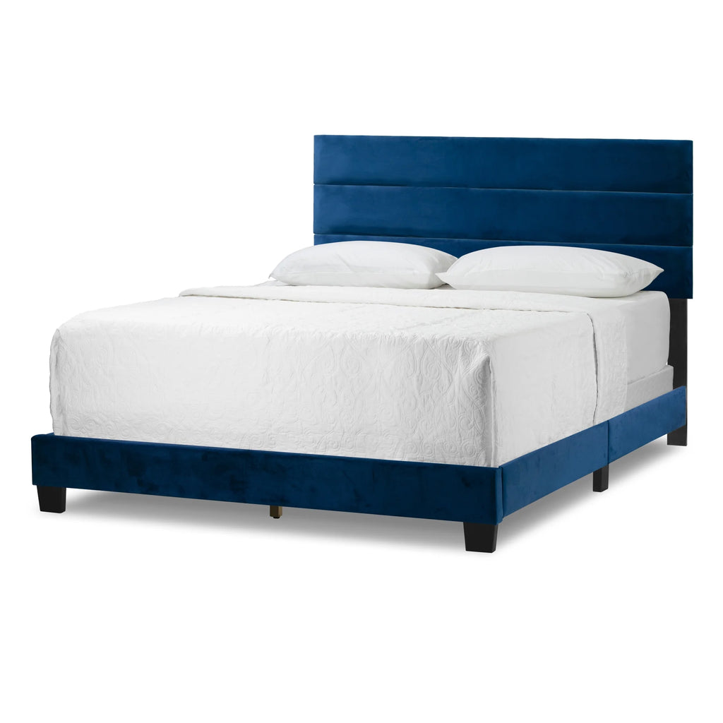Navy Blue Velvet Queen Bed S386861