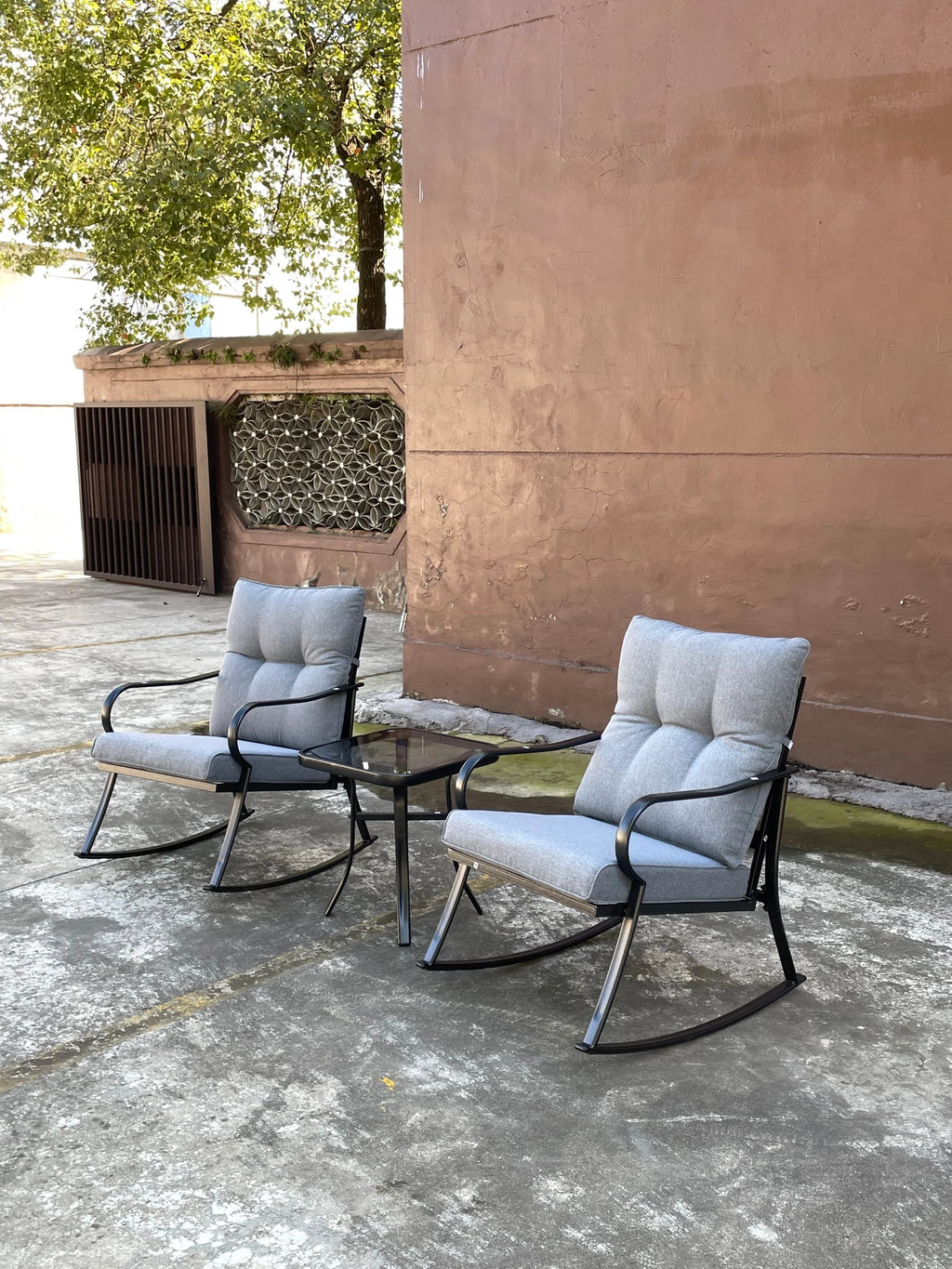 3 Pc Outdoor Swivel Rocker Patio Chairs - Gray S822140