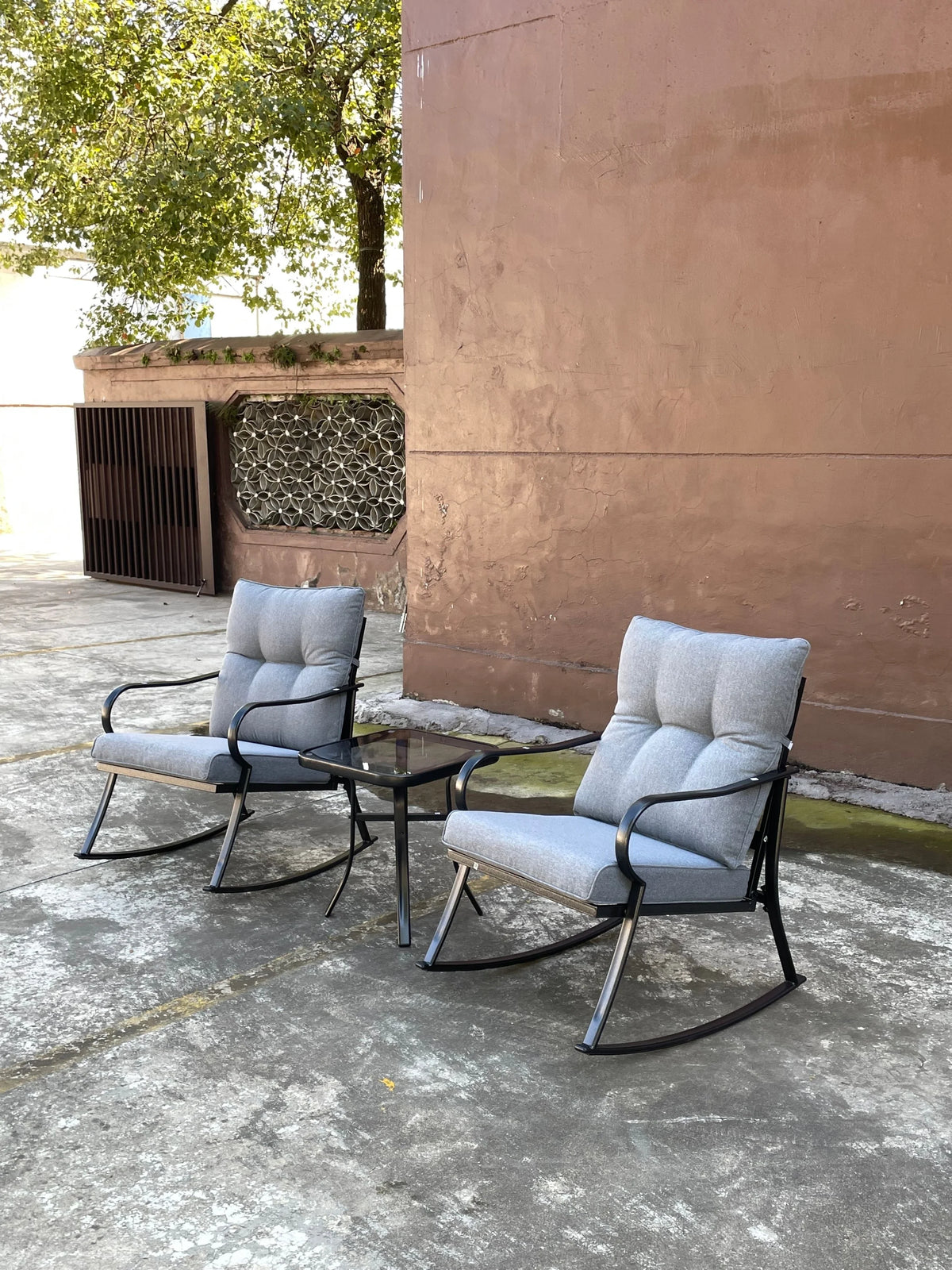 3 Pc Outdoor Swivel Rocker Patio Chairs - Gray S822140