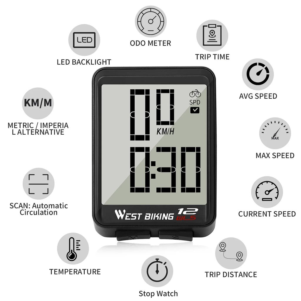 Black Wireless Bicycle Speedometer Y56250