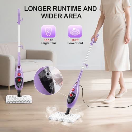 Steam Mop Cleaner with Detachable Handheld Steamer, 10-in-1 Multi Accessories, 13.5 OZ Water Tank & 20FT Power Cord P436920