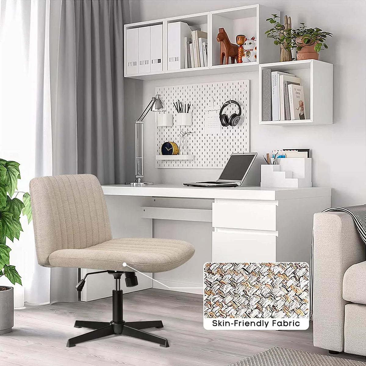 Armless Fabric Padded Swivel Office Chair K360845
