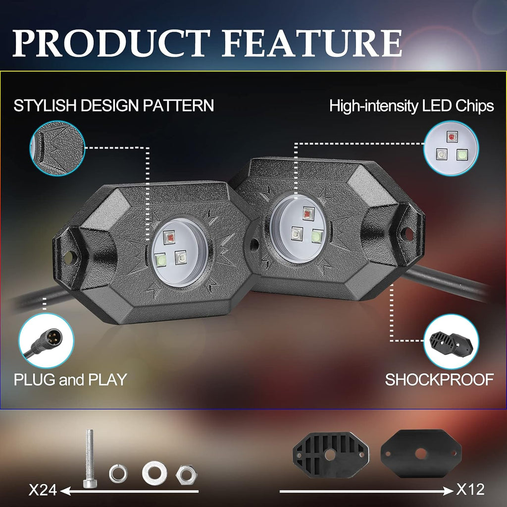 Multicolor LED Rock Light Kit with Bluetooth Controller E83686