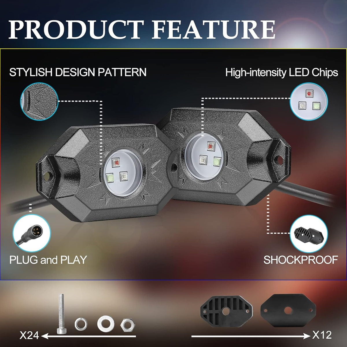Multicolor LED Rock Light Kit with Bluetooth Controller E83686