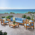 Teak and Blue Acacia Wood 5 Seater Sofa Chat Set O582766