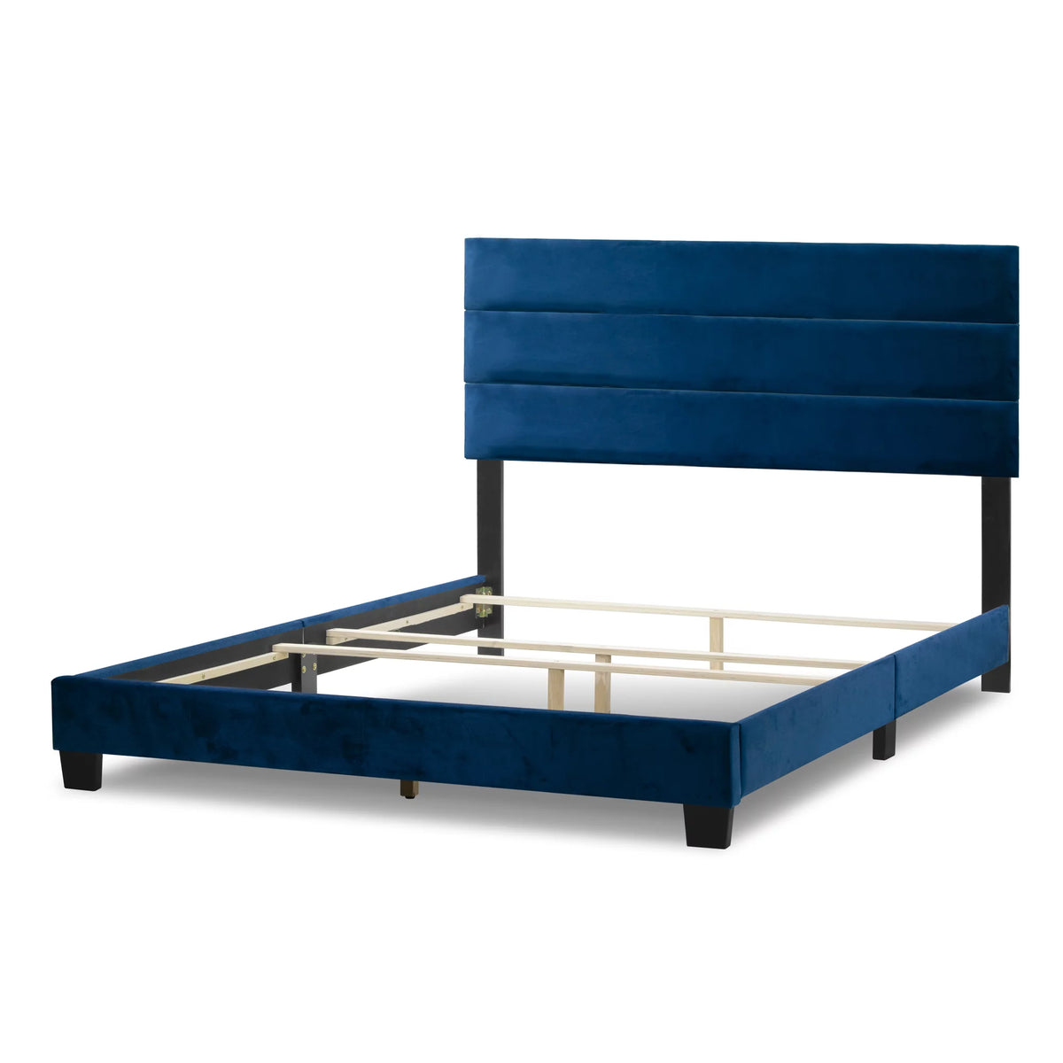 Navy Blue Velvet Queen Bed S386861