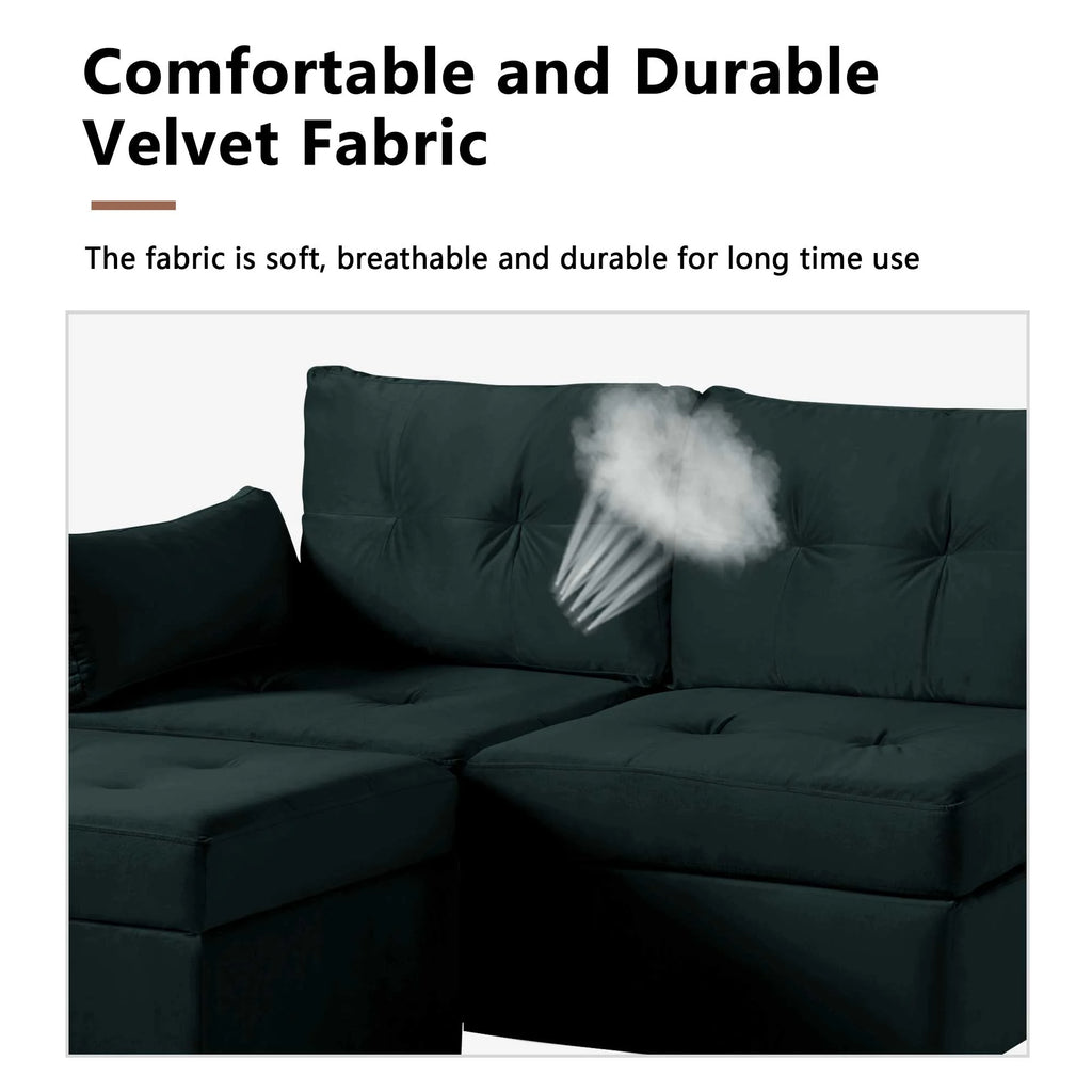 Velvet 2-3 Seat Sectional Sofa with Storage Ottoman M48714