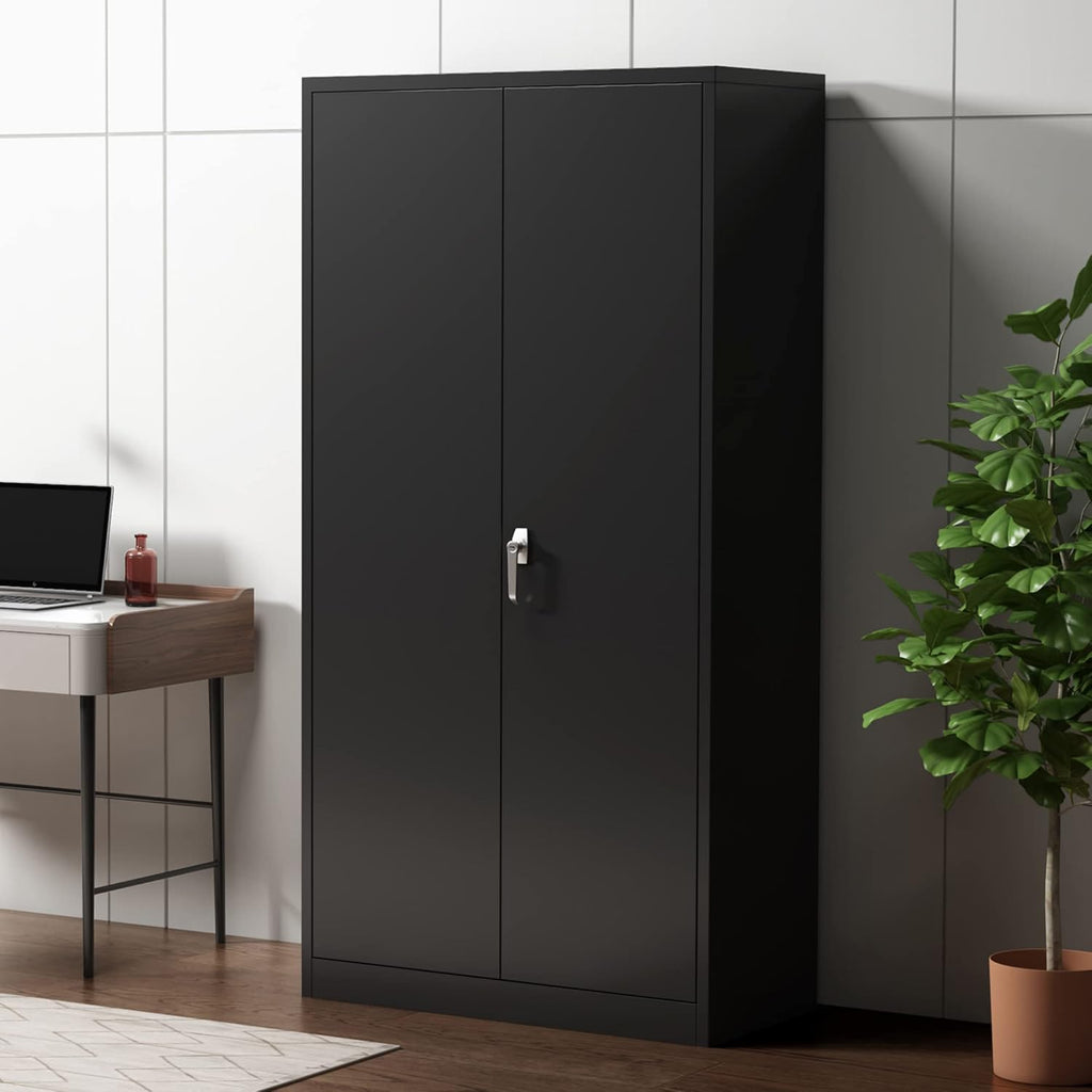Black Metal Storage Cabinet with 4 Adjustable Shelves W5035