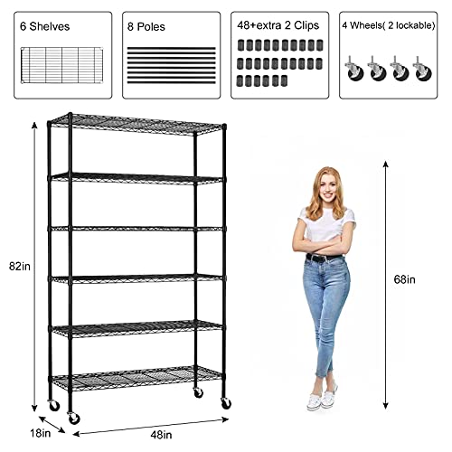 6-Tier NSF Certified Wire Shelving Unit on Wheels Black O156